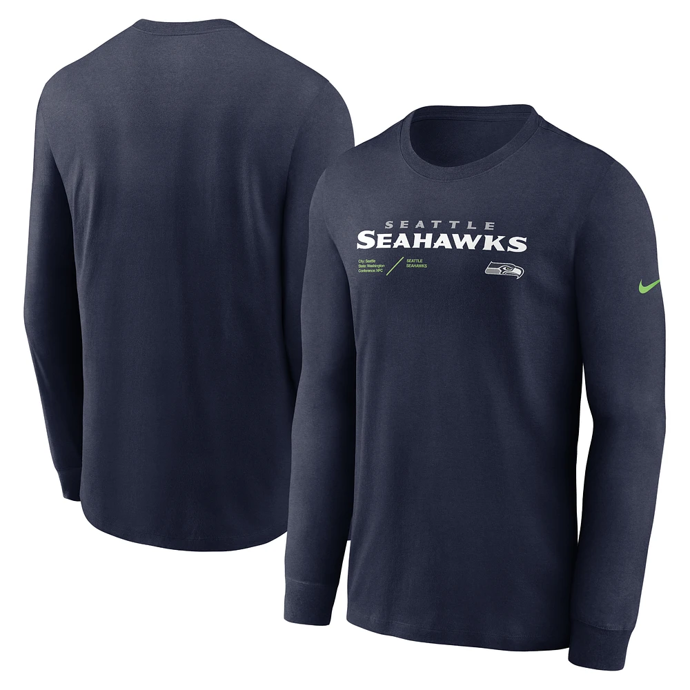 Men's Nike Navy Seattle Seahawks Sideline Infograph Lock Up Performance Long Sleeve T-Shirt