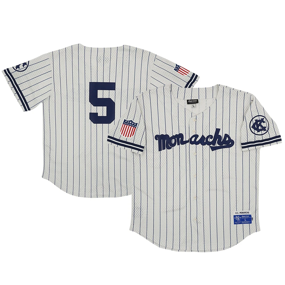 Men's Rings & Crwns #5 Cream Kansas City Monarchs Mesh Button-Down Replica Jersey