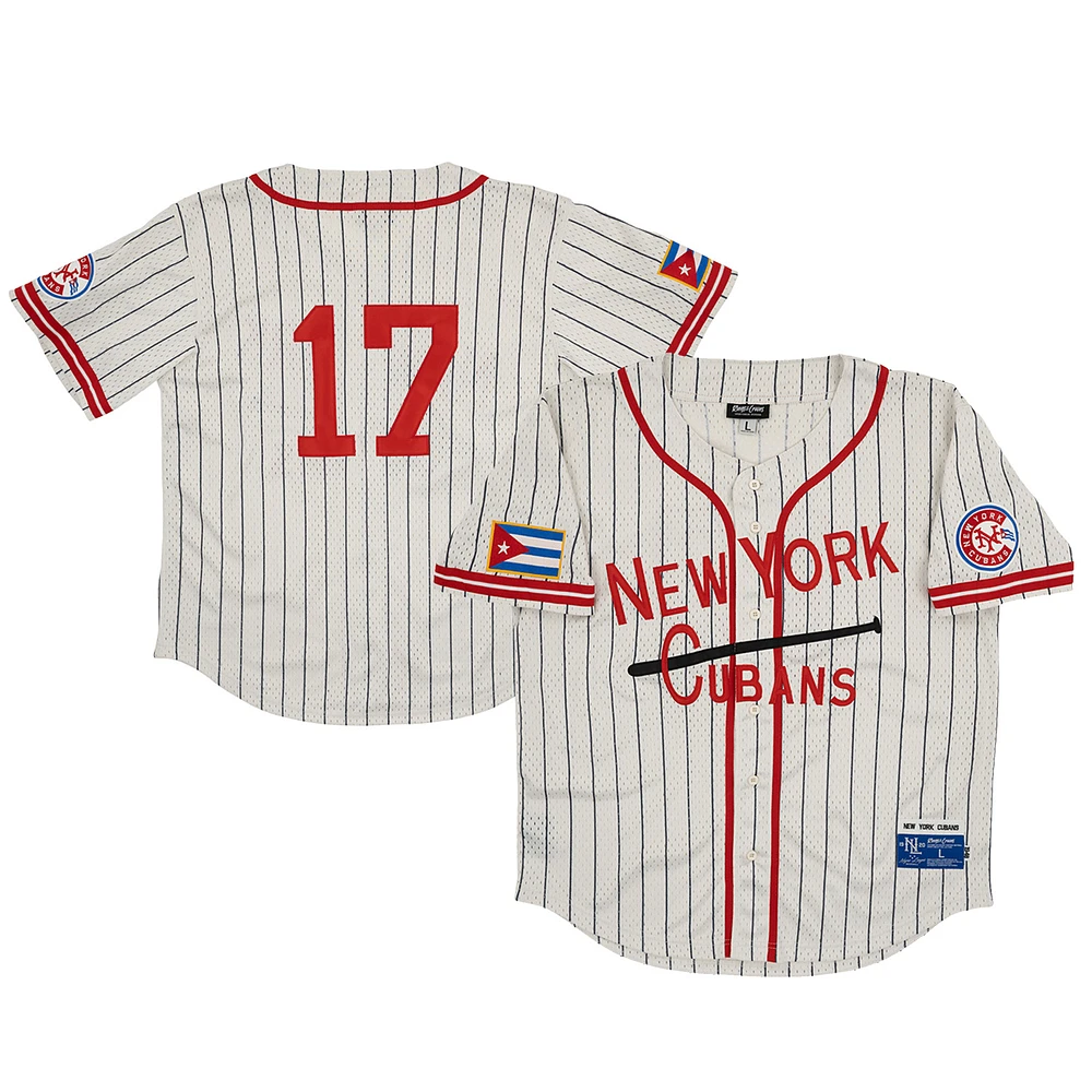 Men's Rings & Crwns #17 Cream New York Cubans Mesh Button-Down Replica Jersey