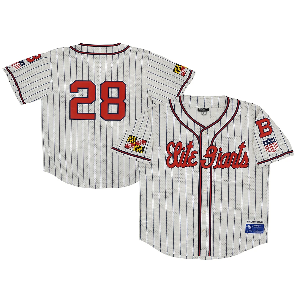 Men's Rings & Crwns #28 Cream Baltimore Elite Giants Mesh Button-Down Replica Jersey