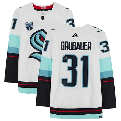 Philipp Grubauer Seattle Kraken Autographed White adidas Authentic Jersey with Inaugural Season Jersey Patch