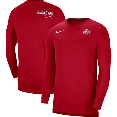 Men's Nike Scarlet Ohio State Buckeyes 2022 Coach Performance Long Sleeve V-Neck T-Shirt