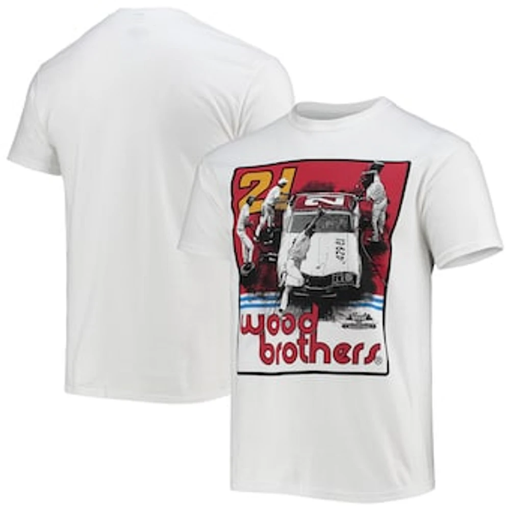 Men's Checkered Flag White Wood Brothers Racing Pit Crew T-Shirt