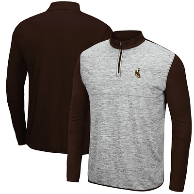 Men's Colosseum Heathered Gray/Brown Wyoming Cowboys Prospect Quarter-Zip Jacket