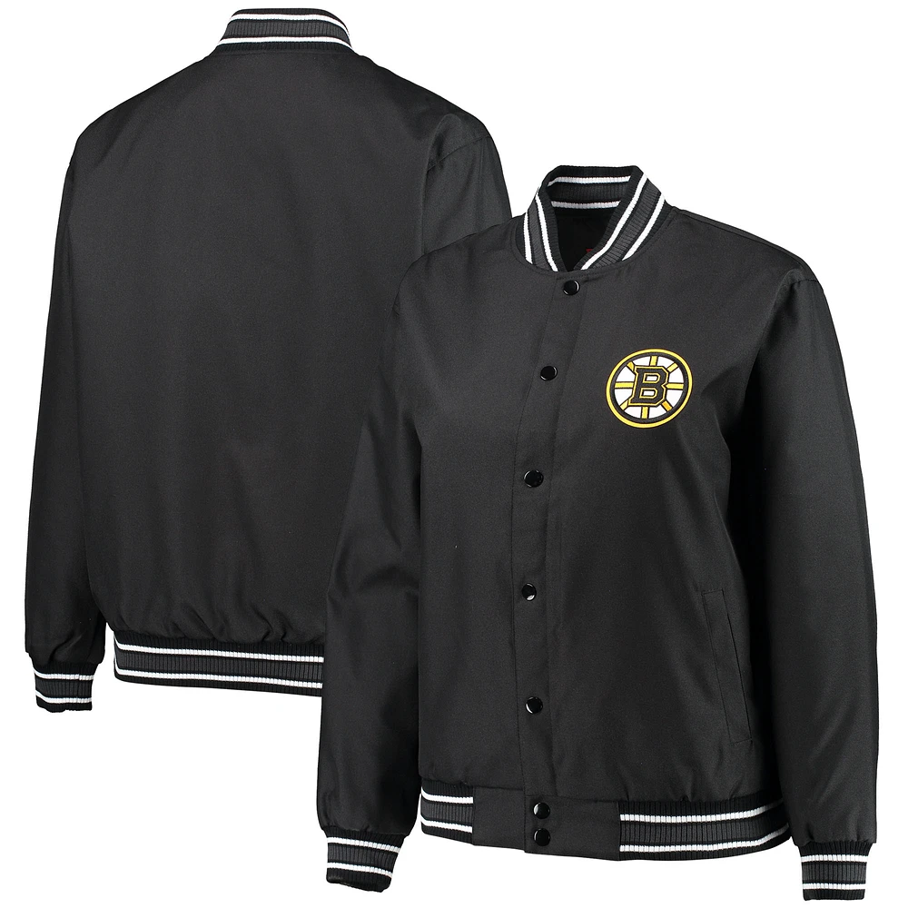 Women's JH Design Black Boston Bruins Plus Size Front Hit Full-Snap Jacket