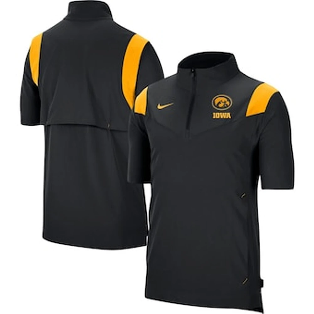 Men's Nike Black Iowa Hawkeyes Coach Short Sleeve Quarter-Zip Jacket