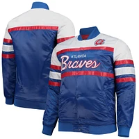 Men's Mitchell & Ness Navy/Red Atlanta Braves Big Tall Coaches Satin Full-Snap Jacket