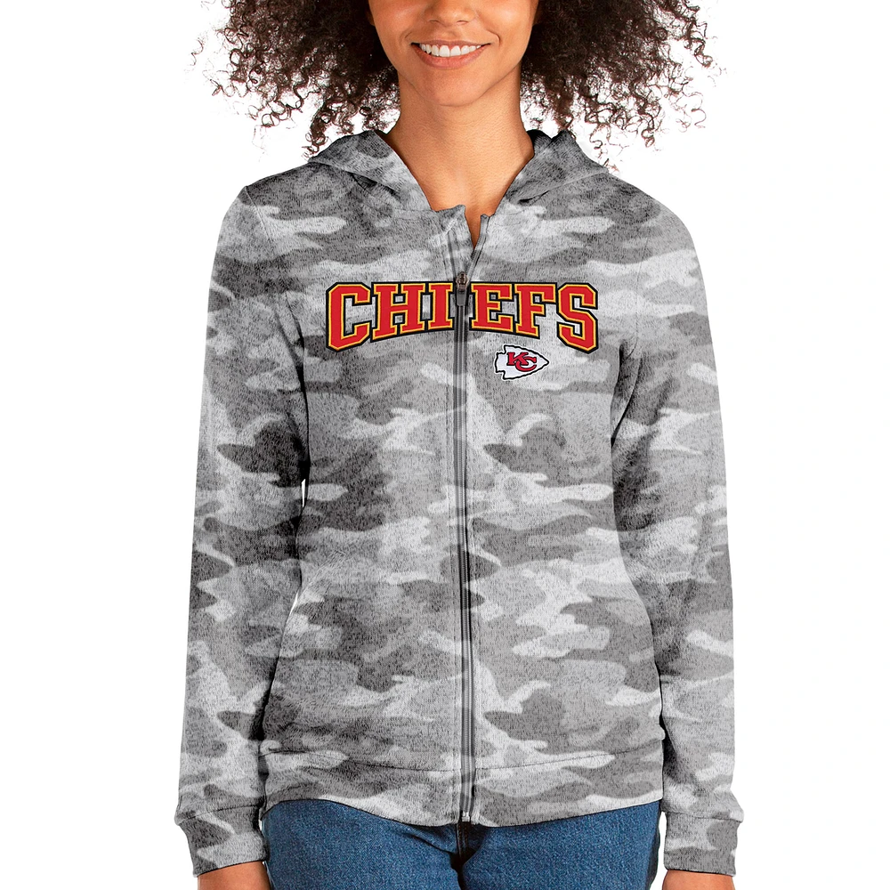 Women's Antigua Camo Kansas City Chiefs Wordmark Absolute Full-Zip Hoodie