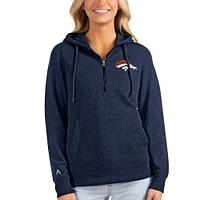 Women's Antigua Heathered Navy Denver Broncos Action Half-Zip Hoodie