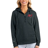 Women's Antigua Heathered Charcoal Tampa Bay Buccaneers Action Half-Zip Hoodie