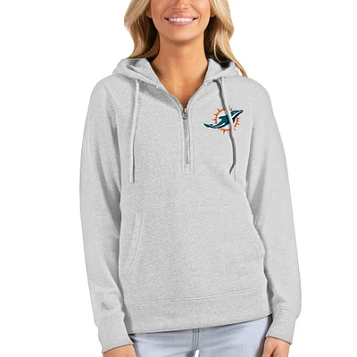 Women's Antigua Heathered Gray Miami Dolphins Action Half-Zip Hoodie