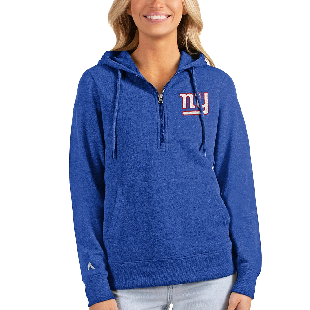 Women's Antigua Heathered Royal New York Giants Action Half-Zip Hoodie