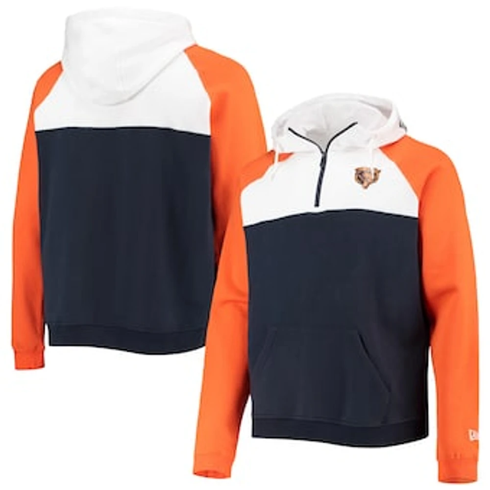 Men's New Era Navy/White Chicago Bears Gametime Raglan Quarter-Zip Hoodie