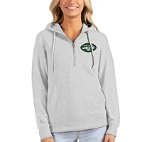 Women's Antigua Heathered Gray New York Jets Action Half-Zip Hoodie