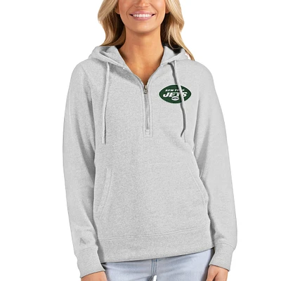 Women's Antigua Heathered Gray New York Jets Action Half-Zip Hoodie