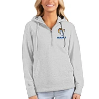 Women's Antigua Heathered Gray Los Angeles Rams Action Half-Zip Hoodie