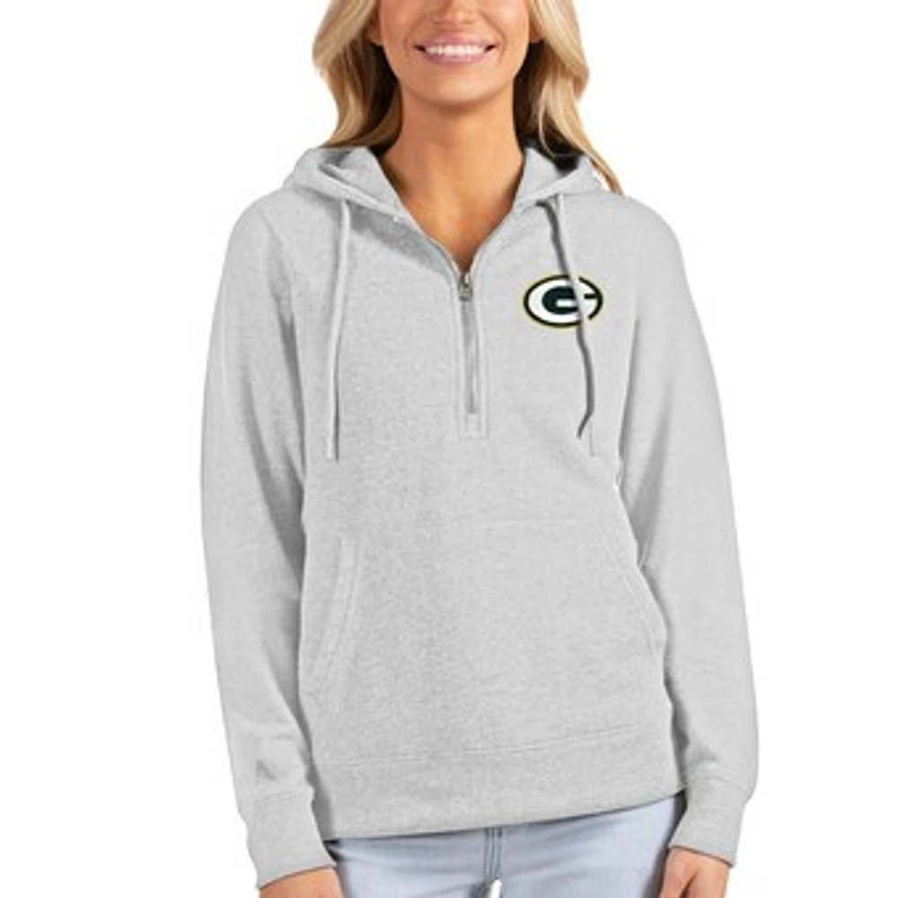 Women's Antigua Heathered Gray Green Bay Packers Action Half-Zip Hoodie