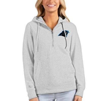 Women's Antigua Heathered Gray Carolina Panthers Action Half-Zip Hoodie