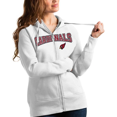 Women's Antigua White Arizona Cardinals Wordmark Victory Full-Zip Hoodie