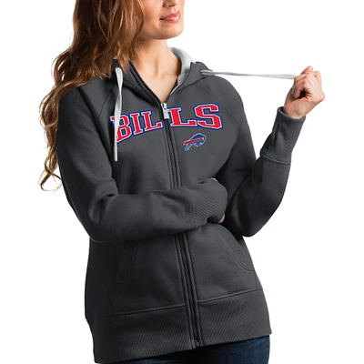 Women's Antigua Charcoal Buffalo Bills Wordmark Victory Full-Zip Hoodie