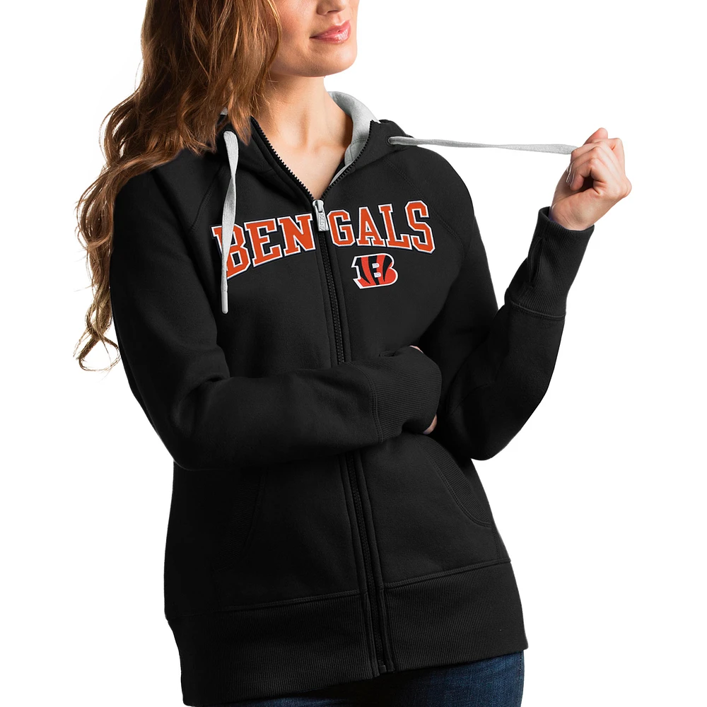 Women's Antigua Black Cincinnati Bengals Wordmark Victory Full-Zip Hoodie