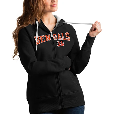Women's Antigua Black Cincinnati Bengals Wordmark Victory Full-Zip Hoodie
