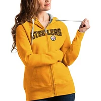 Women's Antigua Gold Pittsburgh Steelers Wordmark Victory Full-Zip Hoodie