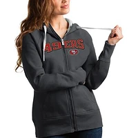 Women's Antigua Charcoal San Francisco 49ers Wordmark Victory Full-Zip Hoodie
