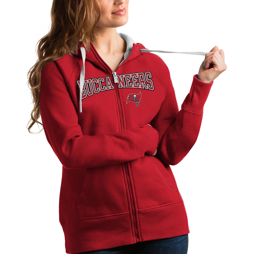 Women's Antigua Red Tampa Bay Buccaneers Wordmark Victory Full-Zip Hoodie