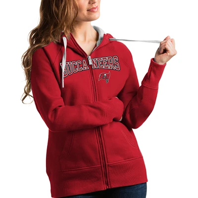 Women's Antigua Red Tampa Bay Buccaneers Wordmark Victory Full-Zip Hoodie
