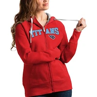 Women's Antigua Red Tennessee Titans Wordmark Victory Full-Zip Hoodie