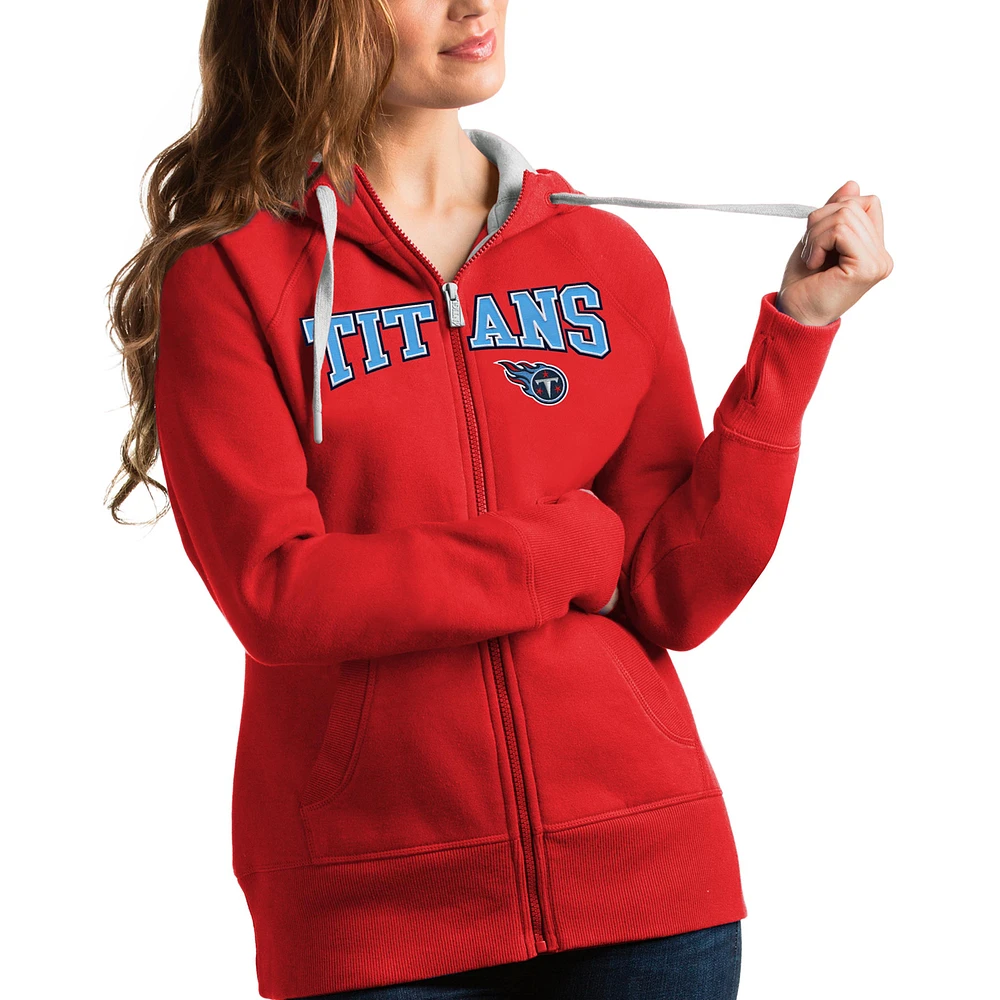 Women's Antigua Red Tennessee Titans Wordmark Victory Full-Zip Hoodie