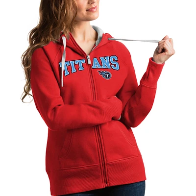 Women's Antigua Red Tennessee Titans Wordmark Victory Full-Zip Hoodie