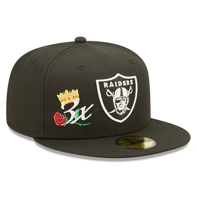 Men's New Era Black Las Vegas Raiders Crown 3x Super Bowl Champions 59FIFTY Fitted Hat