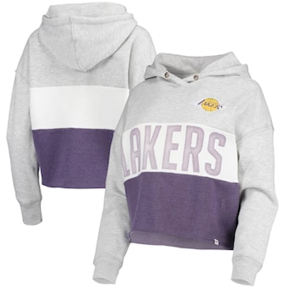 Women's '47 Heathered Gray Los Angeles Lakers Lizzy Cutoff Pullover Hoodie