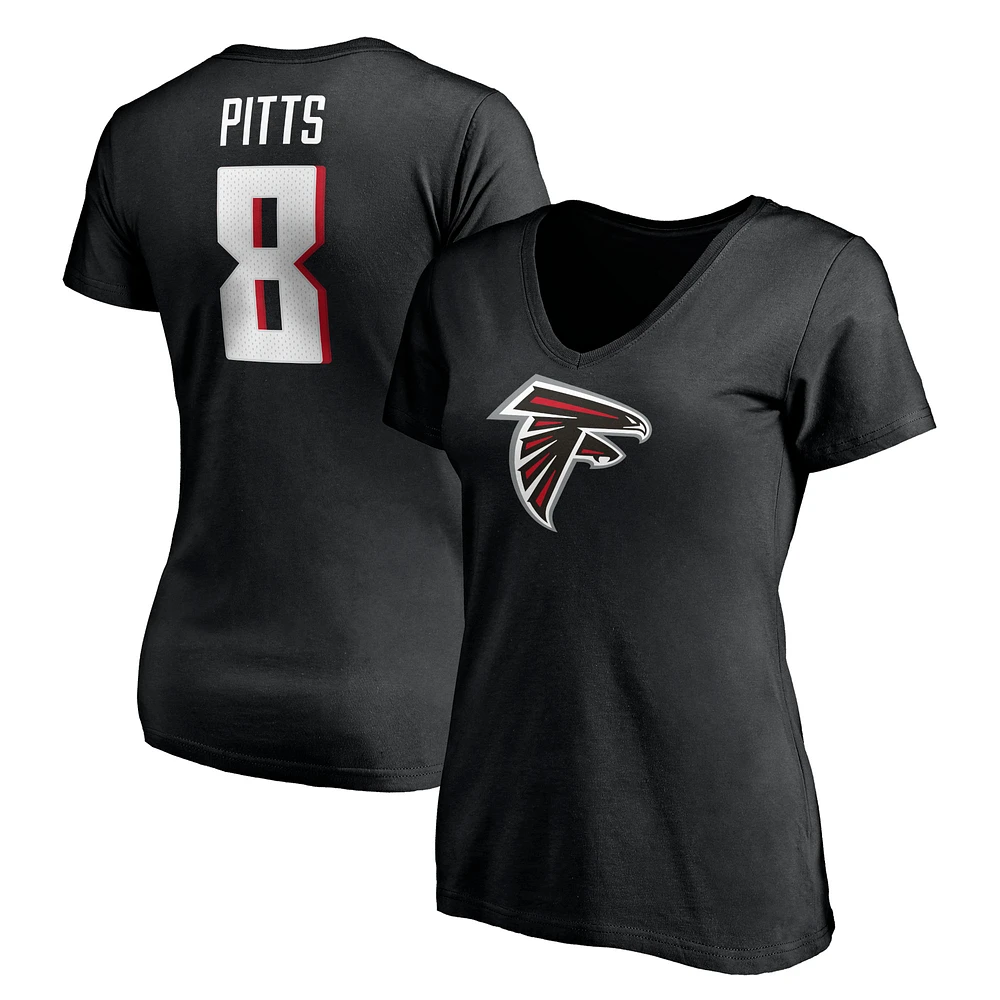 Women's Fanatics Kyle Pitts Black Atlanta Falcons Player Icon Name & Number V-Neck T-Shirt