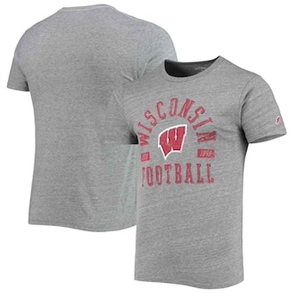 Men's League Collegiate Wear Heathered Gray Wisconsin Badgers Football Focus Victory Falls Tri-Blend T-Shirt