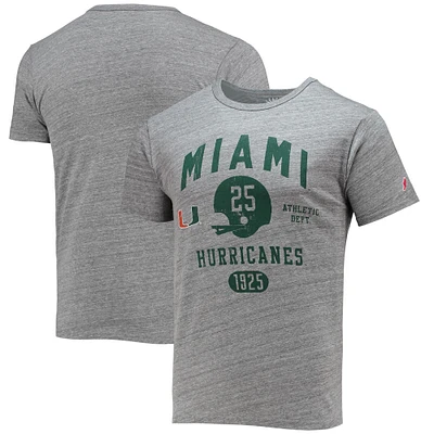 Men's League Collegiate Wear Heathered Gray Miami Hurricanes Football Locker Victory Falls Tri-Blend T-Shirt