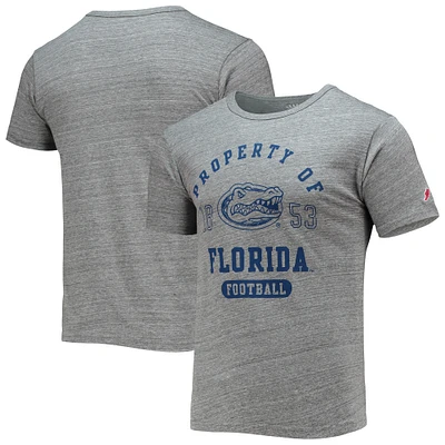 Men's League Collegiate Wear Heathered Gray Florida Gators Hail Mary Football Victory Falls Tri-Blend T-Shirt