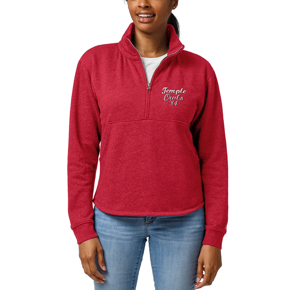 Women's League Collegiate Wear Heathered Cherry Temple Owls Victory Springs Half-Zip Pullover Jacket