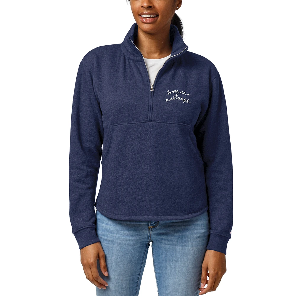 Women's League Collegiate Wear Heathered Navy SMU Mustangs Logo Victory Springs Half-Zip Pullover Jacket