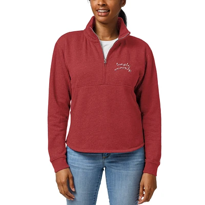 Women's League Collegiate Wear Heathered Cherry Temple Owls Logo Victory Springs Half-Zip Pullover Jacket