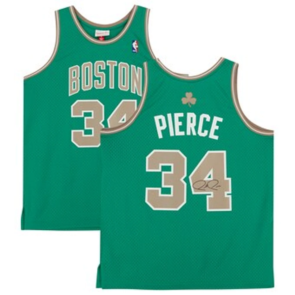 Paul Pierce Boston Celtics Autographed Green and Gold 2007-08 Mitchell & Ness Replica Jersey