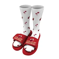Men's ISlide White Miami Heat Pattern Socks & Slide Sandals Bundle