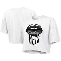 Women's Majestic Threads White Brooklyn Nets Drip Gloss Crop Top