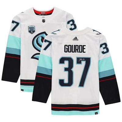 Yanni Gourde Seattle Kraken Autographed White adidas Authentic Jersey with Inaugural Season Jersey Patch