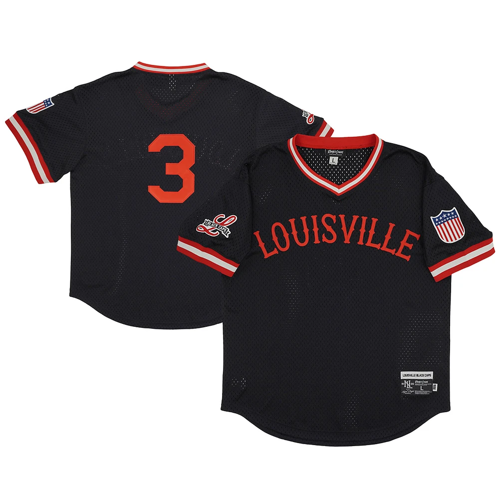 Men's Rings & Crwns #3 Black Louisville Caps Mesh Replica V-Neck Jersey