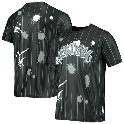 Men's FISLL Black Brooklyn Nets Striped Splatter T-Shirt