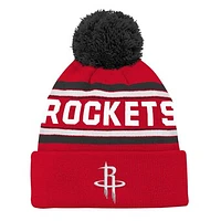 Youth Red Houston Rockets Jacquard Cuffed Knit Hat with Pom