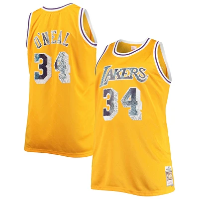 Men's Mitchell & Ness Shaquille O'Neal Gold Los Angeles Lakers Big Tall 1996-97 NBA 75th Anniversary Diamond Swingman Jersey